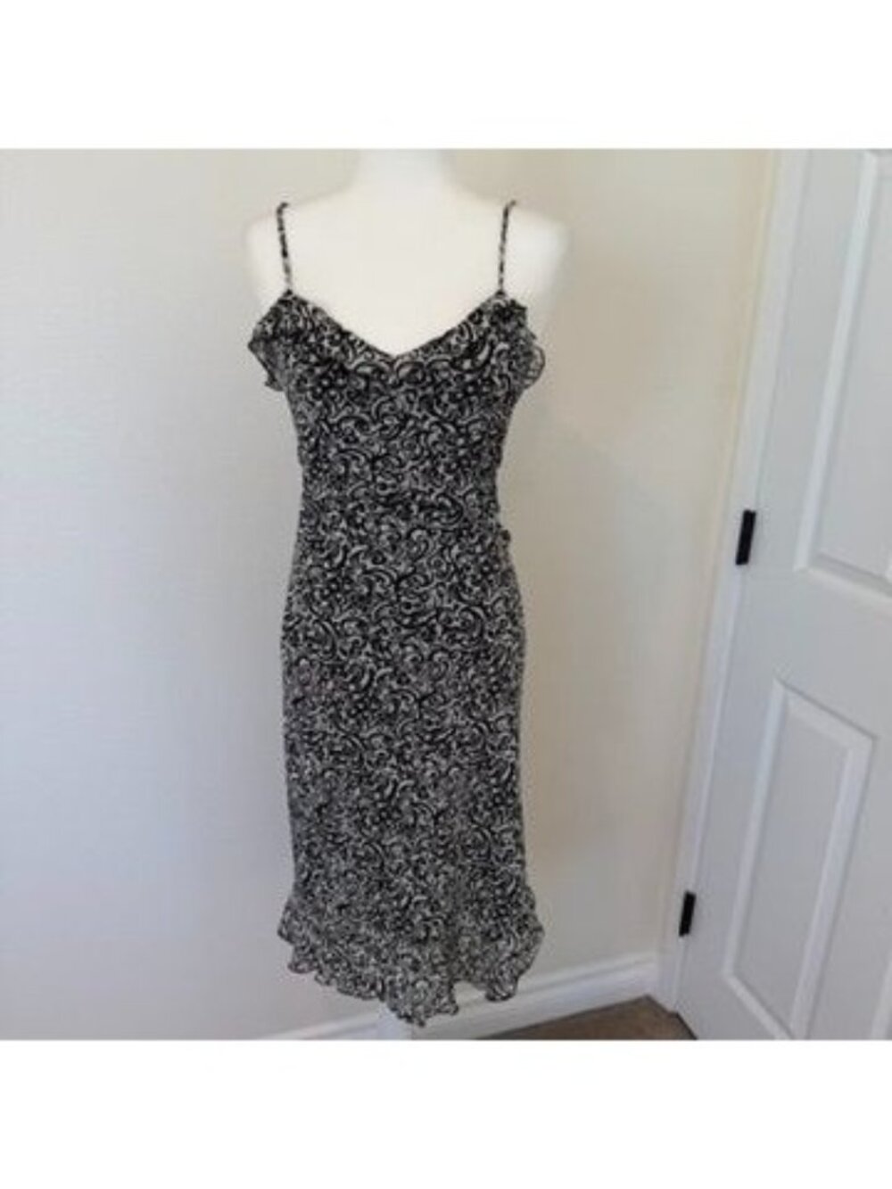 Vintage 90s Y2K Ruffle Baby Doll Mesh Midi Slip Dress Fairy Whimsigoth Size Medi